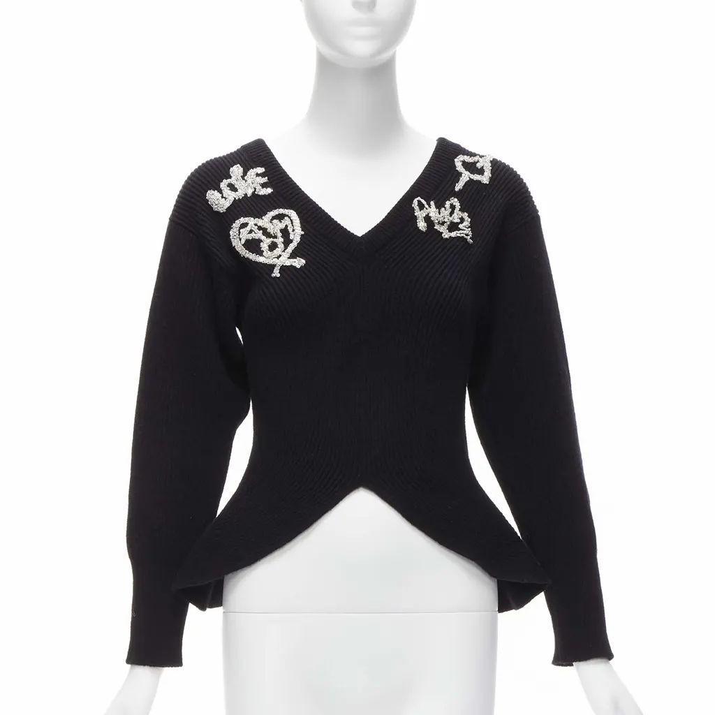Alexander McQueen Logo Peplum Sweater Black Wool Never worn - Front View