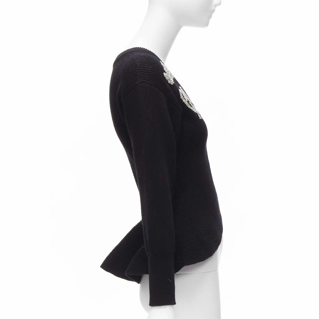 Alexander McQueen Logo Peplum Sweater Black Wool Never worn - Model View