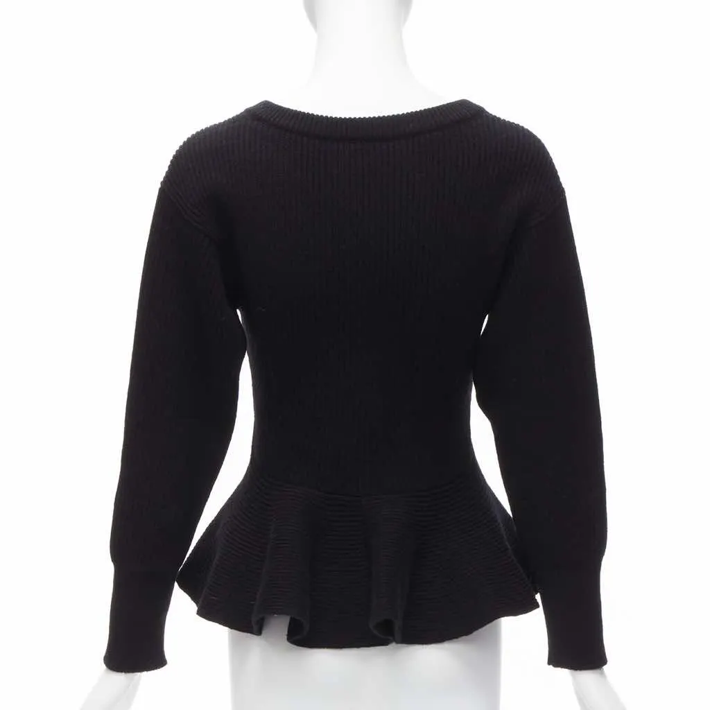Alexander McQueen Logo Peplum Sweater Black Wool Never worn - Box View