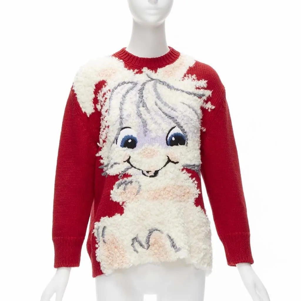 Stella McCartney Bunny Textured Sweater Red Wool Never worn - Front View