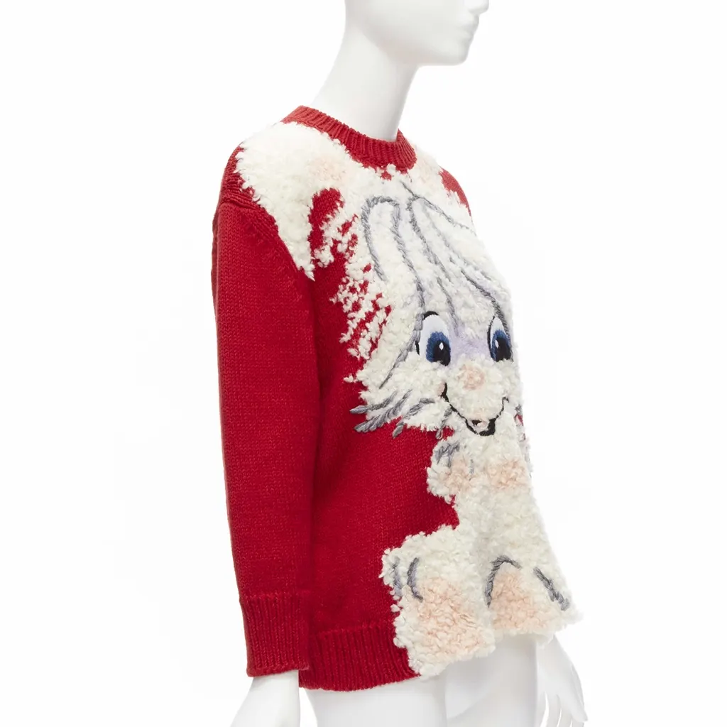 Stella McCartney Bunny Textured Sweater Red Wool Never worn - Inside View