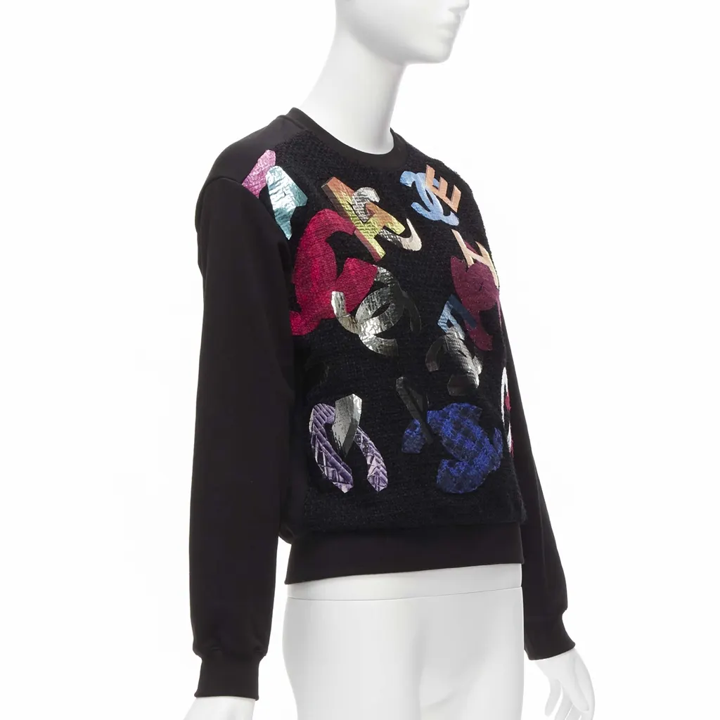 Chanel Metallic Graphic Sweater Black Cotton Never worn - Inside View