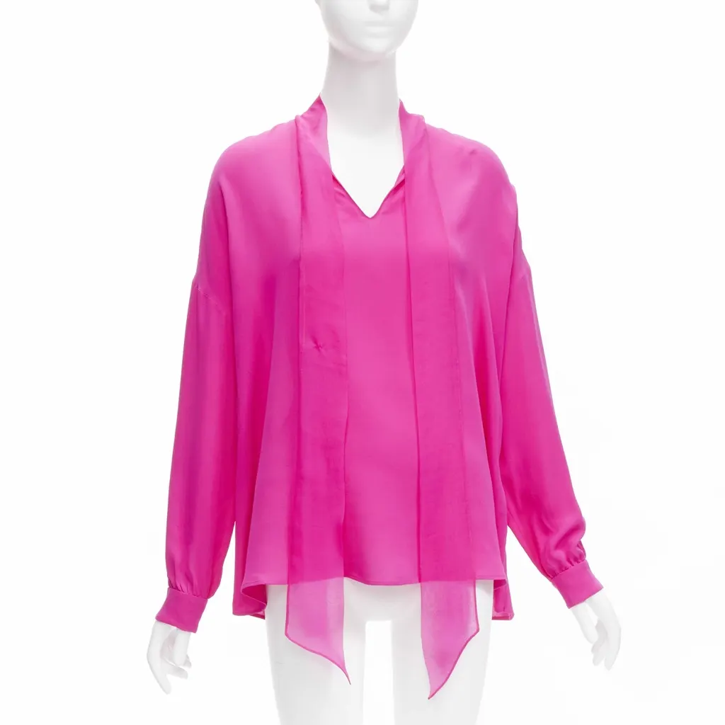 Valentino Silk Tie Blouse Pink Silk Never worn - Front View