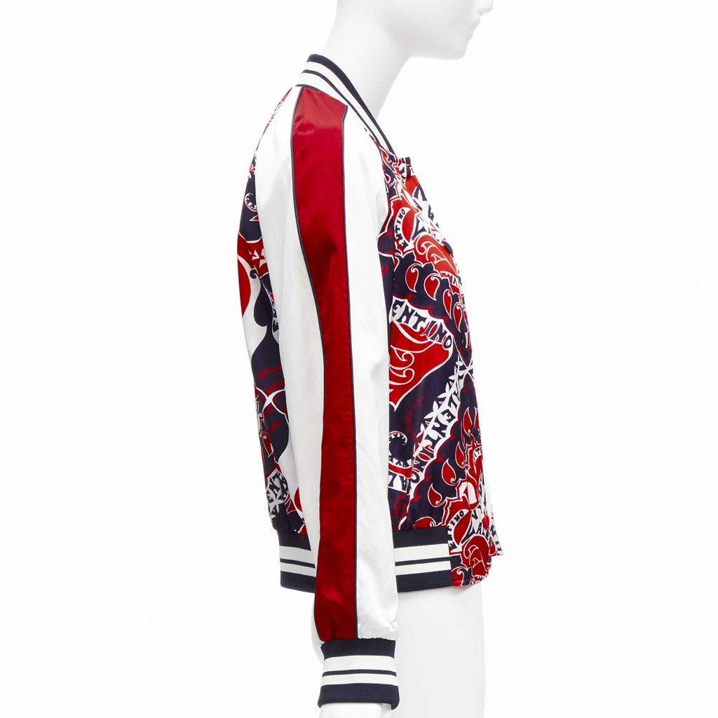 Valentino Garavani Red Satin Bomber Jacket - Side view