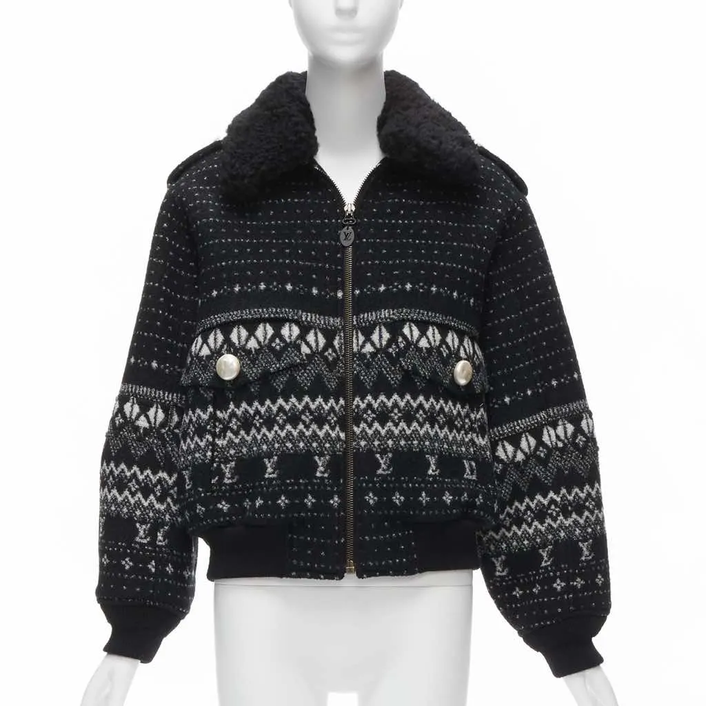 Louis Vuitton Black Intarsia Wool Jacket Black Wool Very good - Front View