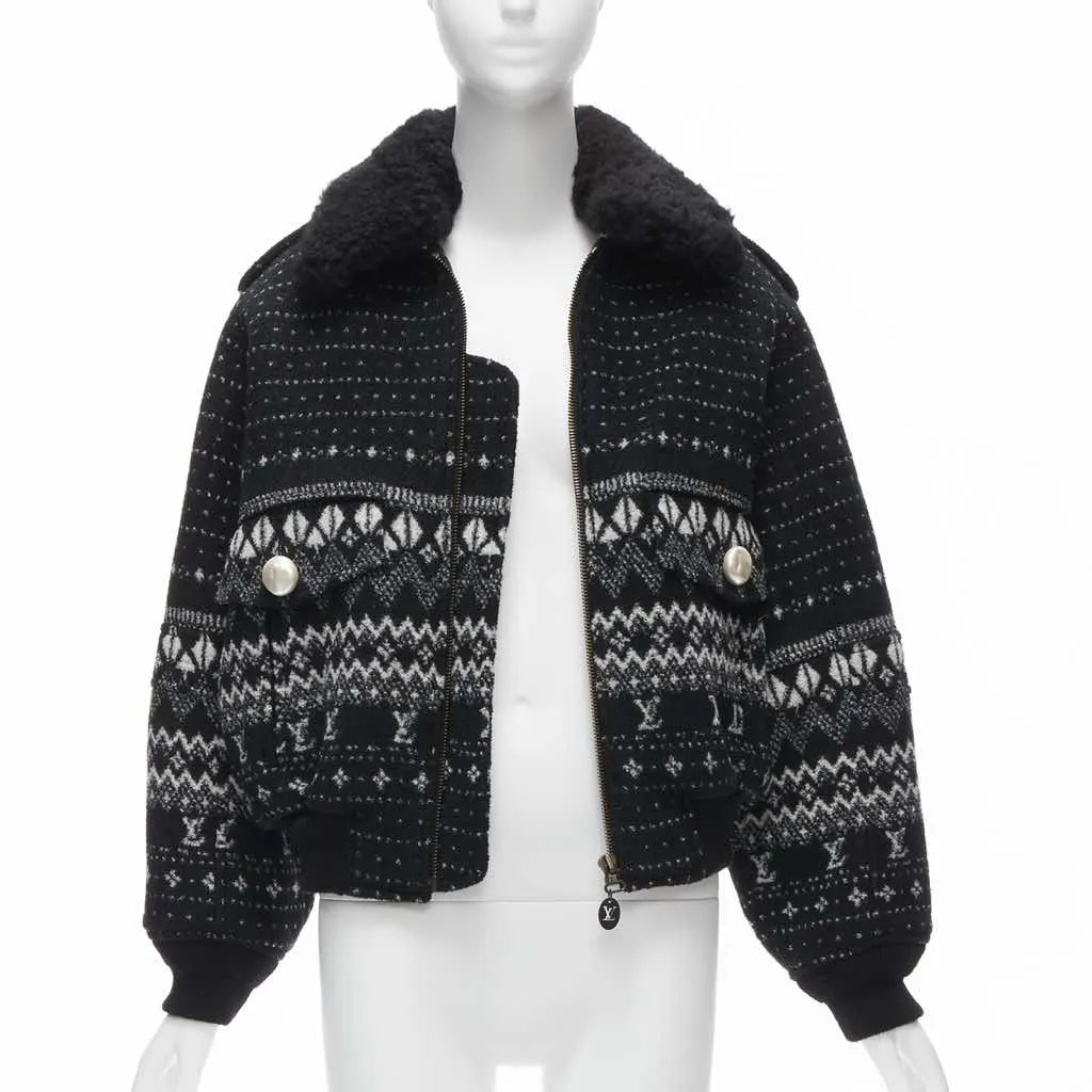 Louis Vuitton Black Intarsia Wool Jacket Black Wool Very good - Inside View