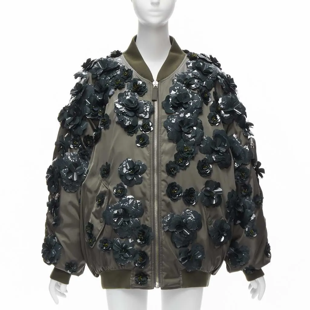 Prada Green Nylon Oversized Bomber Green Very good - Front View