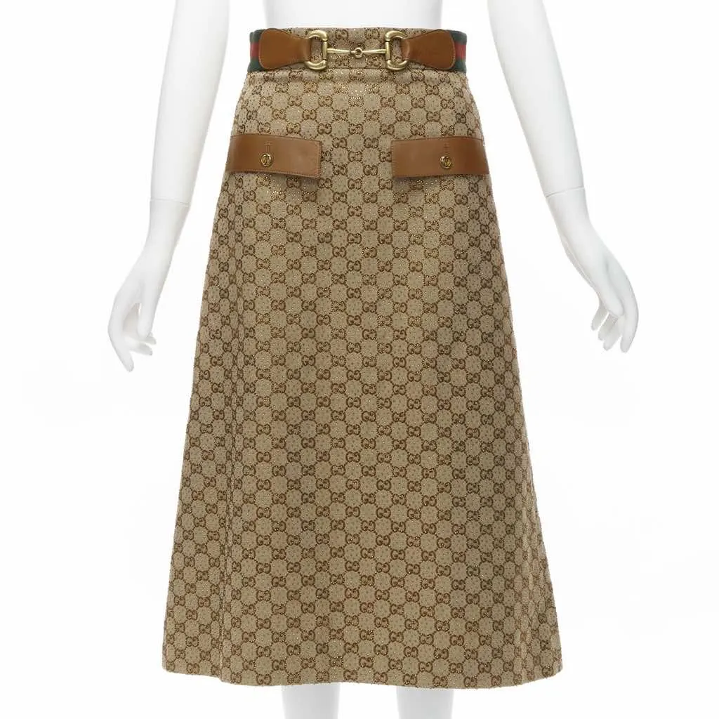 Gucci Crystal Leather Skirt Brown Polyester Very good - Front View