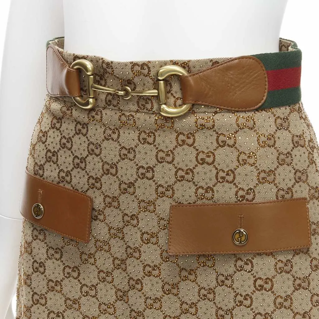 Gucci Crystal Leather Skirt Brown Polyester Very good - Back View
