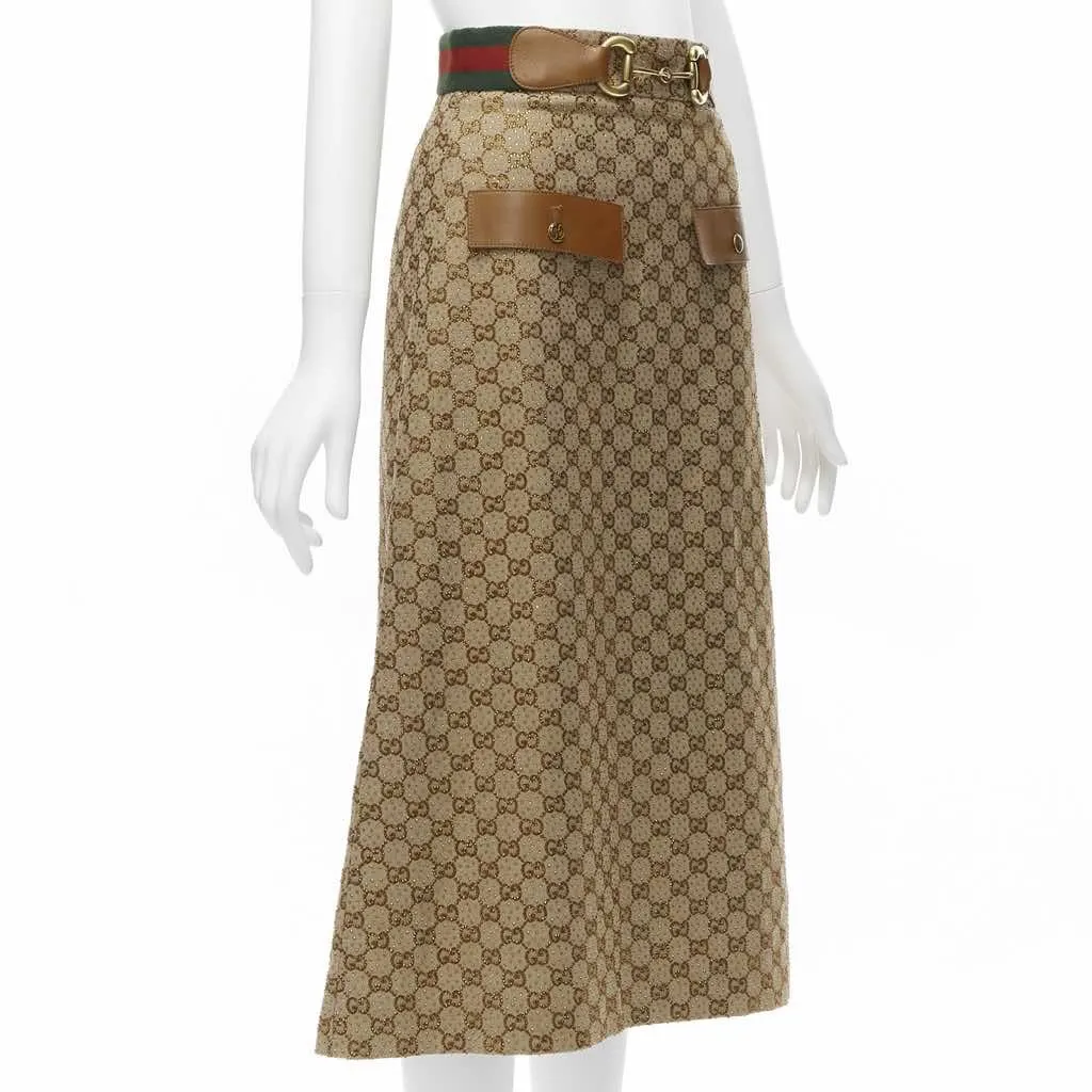 Gucci Crystal Leather Skirt Brown Polyester Very good - Inside View