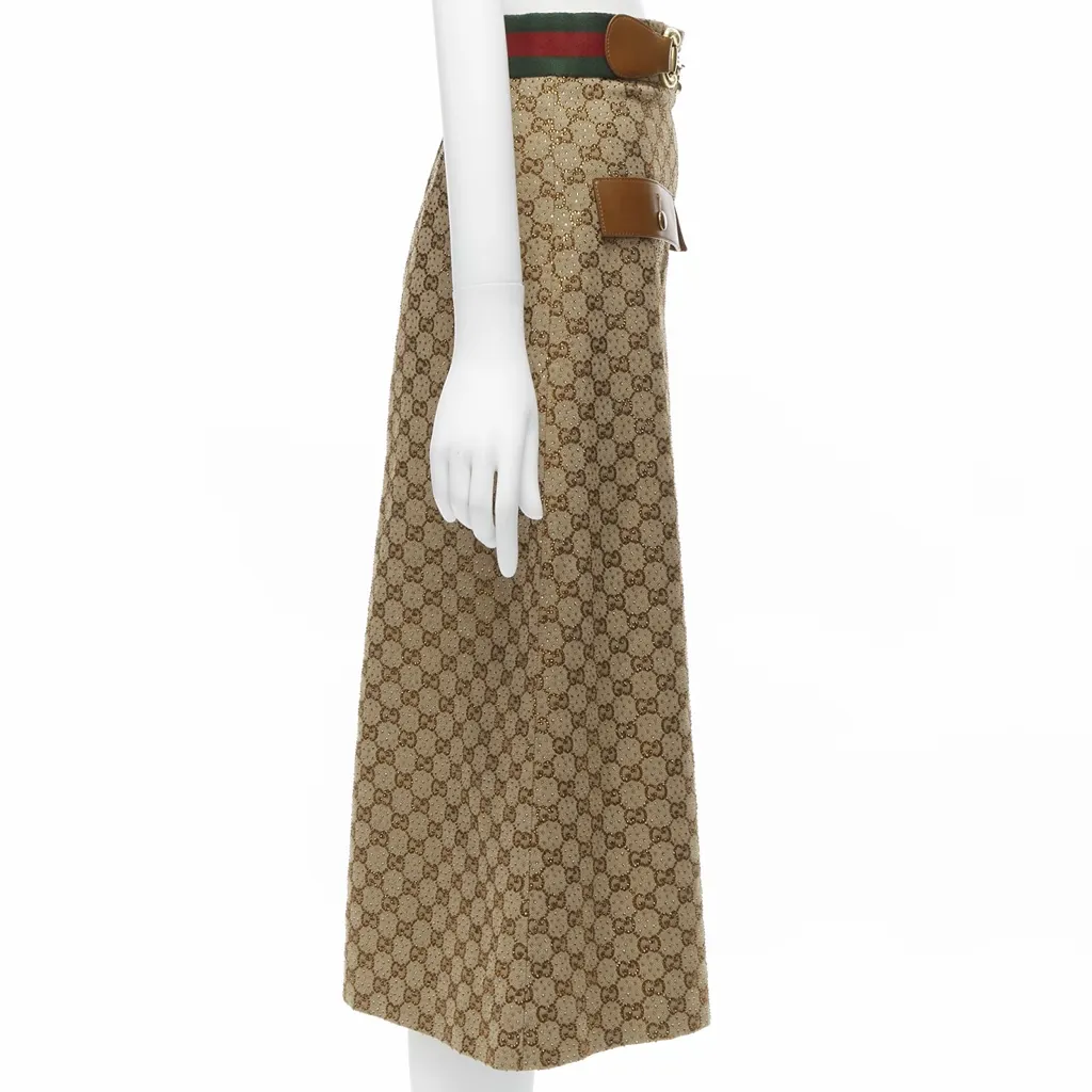 Gucci Crystal Leather Skirt Brown Polyester Very good - Model View