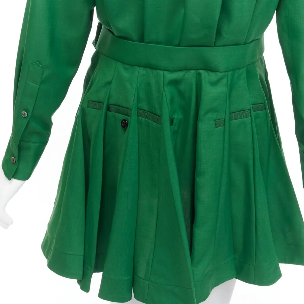 Sacai Satin Pleated Dress Green Polyester Never worn - Back View