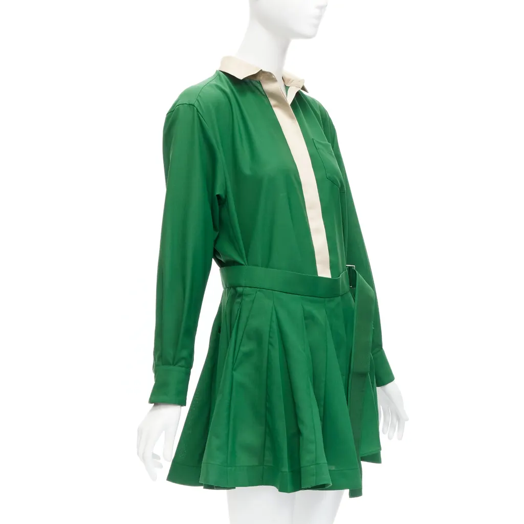 Sacai Satin Pleated Dress Green Polyester Never worn - Inside View
