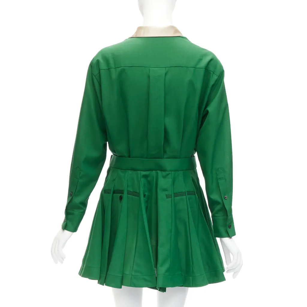 Sacai Satin Pleated Dress Green Polyester Never worn - Box View