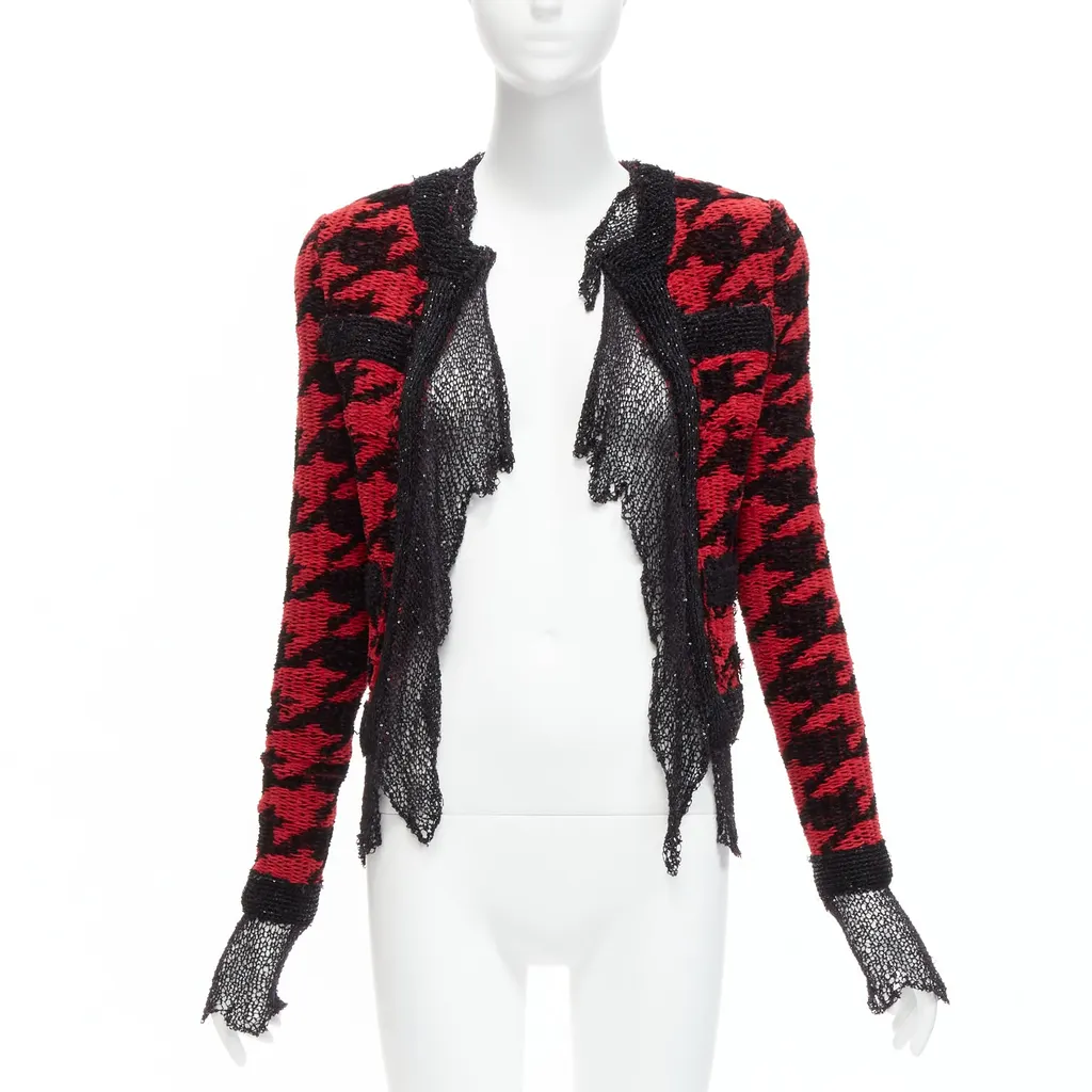 Balmain Houndstooth Mesh Jacket Black Viscose Never worn - Front View
