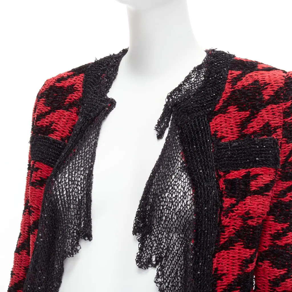 Balmain Houndstooth Mesh Jacket Black Viscose Never worn - Back View