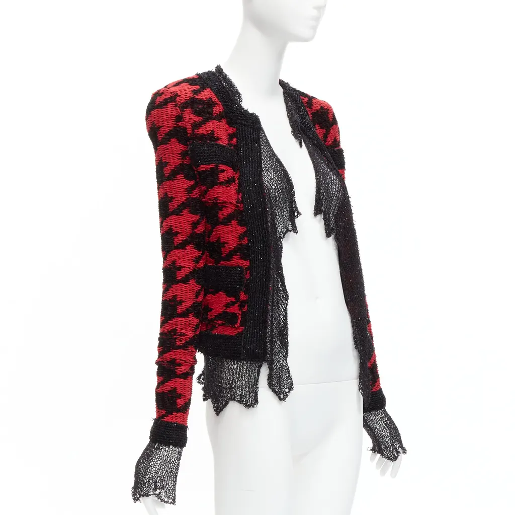 Balmain Houndstooth Mesh Jacket Black Viscose Never worn - Inside View