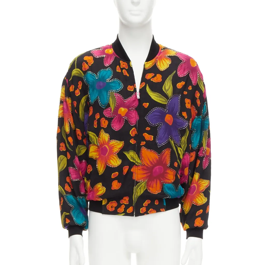Saint Laurent Floral Crepe Bomber Jacket MultiColor Viscose Never worn - Front View