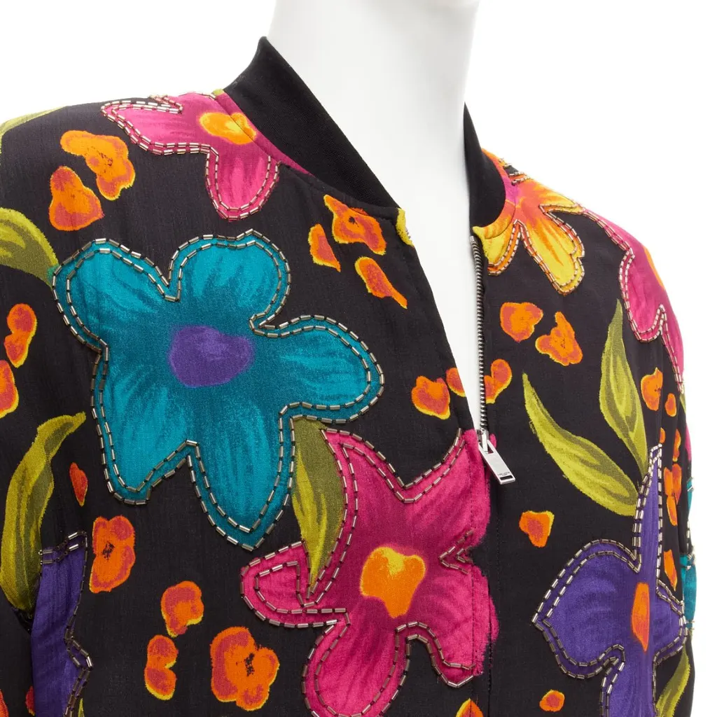 Saint Laurent Floral Crepe Bomber Jacket MultiColor Viscose Never worn - Back View