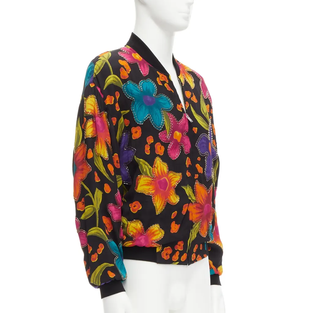Saint Laurent Floral Crepe Bomber Jacket MultiColor Viscose Never worn - Model View