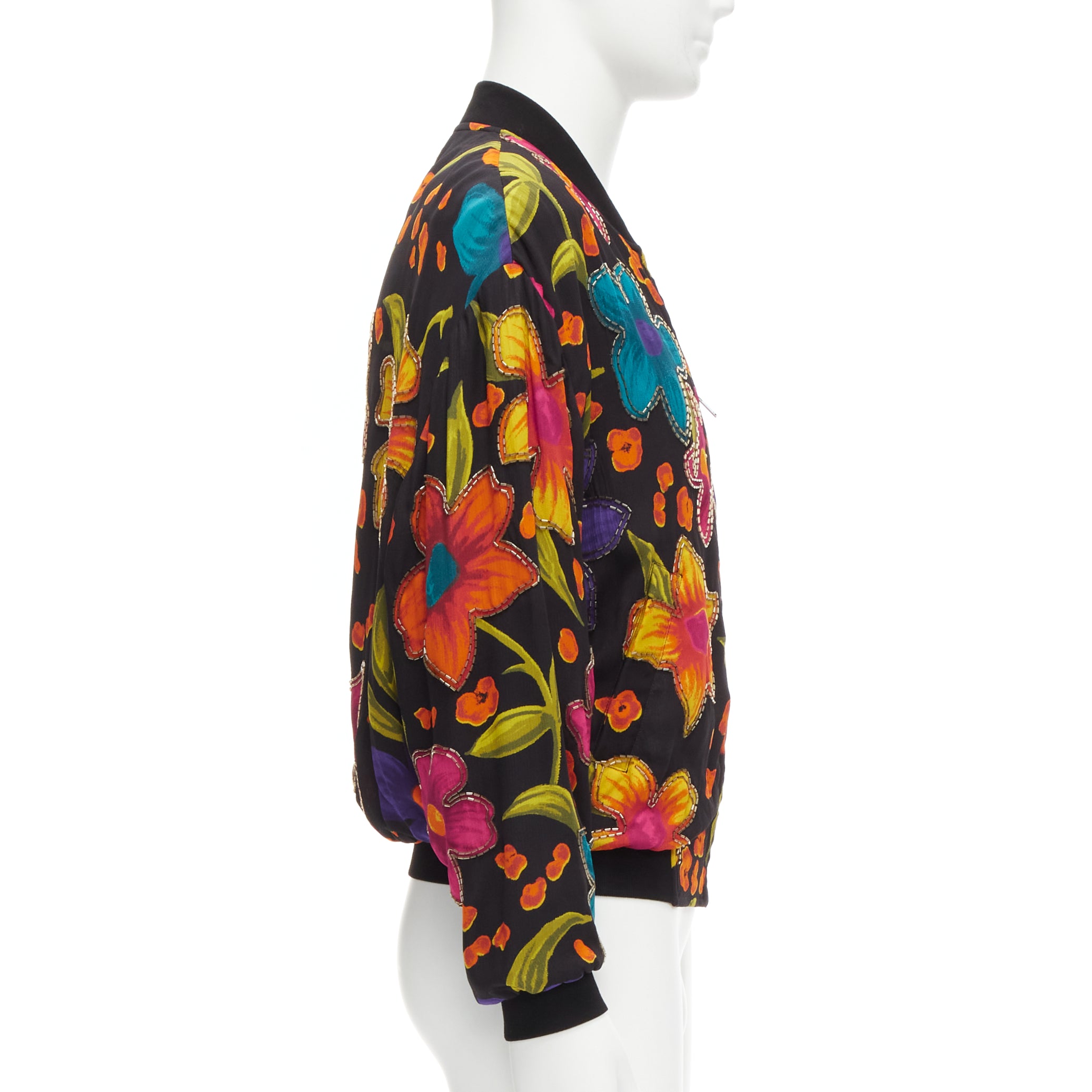 Saint Laurent Floral Crepe Bomber Jacket - Side view