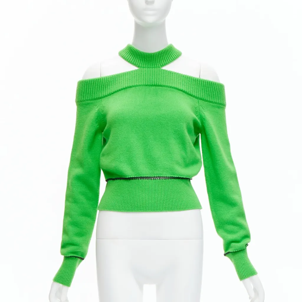 Alexander McQueen Green Cold Shoulder Green Wool Never worn - Inside View