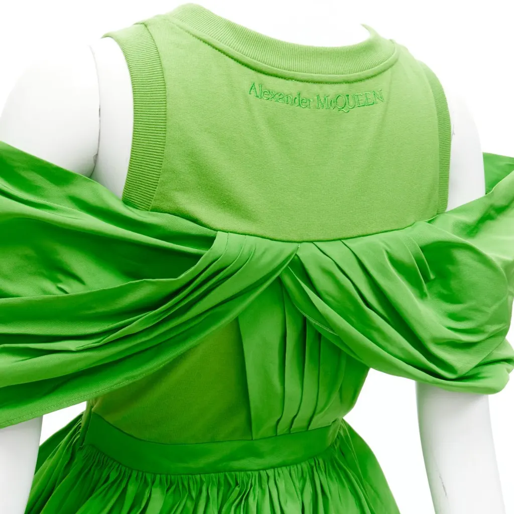 Alexander McQueen Pleated Peplum Top Green Cotton Good - Back View