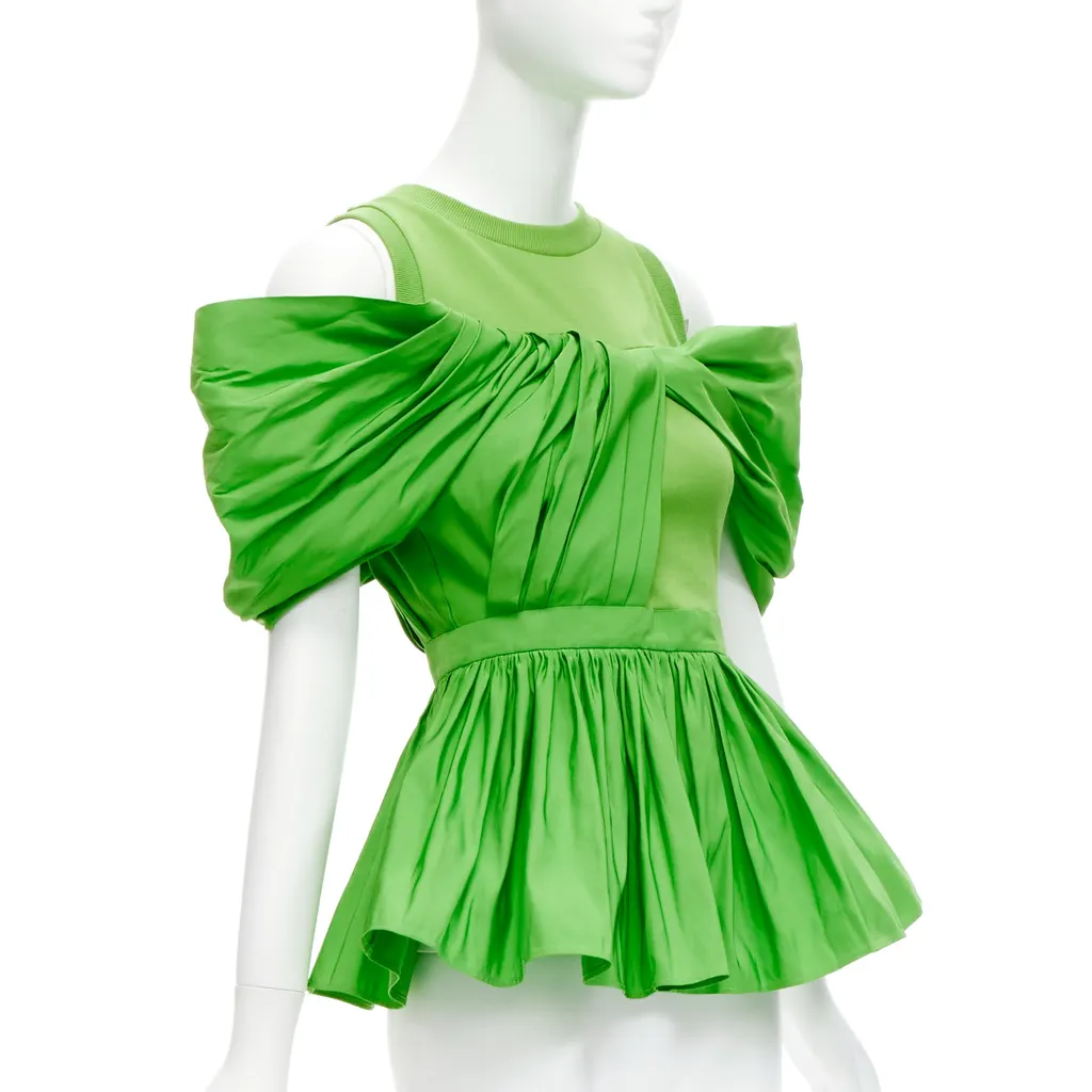 Alexander McQueen Pleated Peplum Top Green Cotton Good - Inside View
