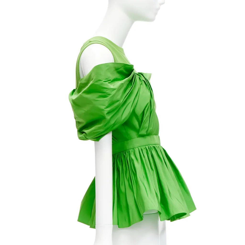 Alexander McQueen Pleated Peplum Top Green Cotton Good - Model View