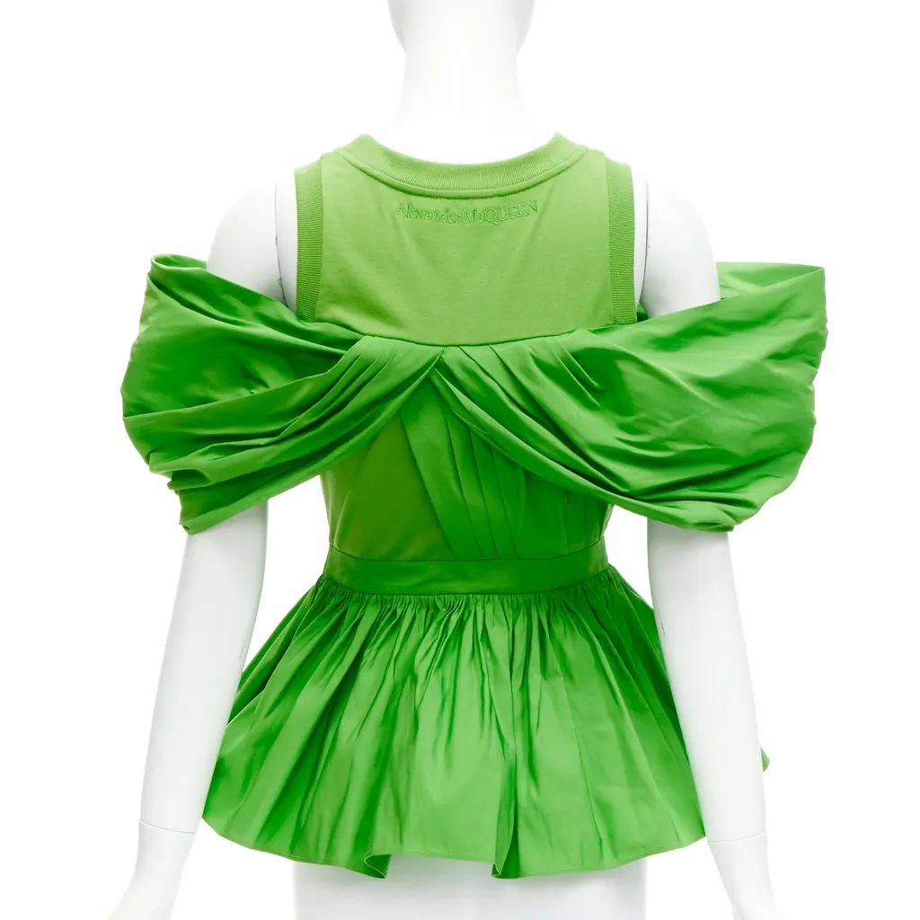 Alexander McQueen Pleated Peplum Top Green Cotton Good - Box View