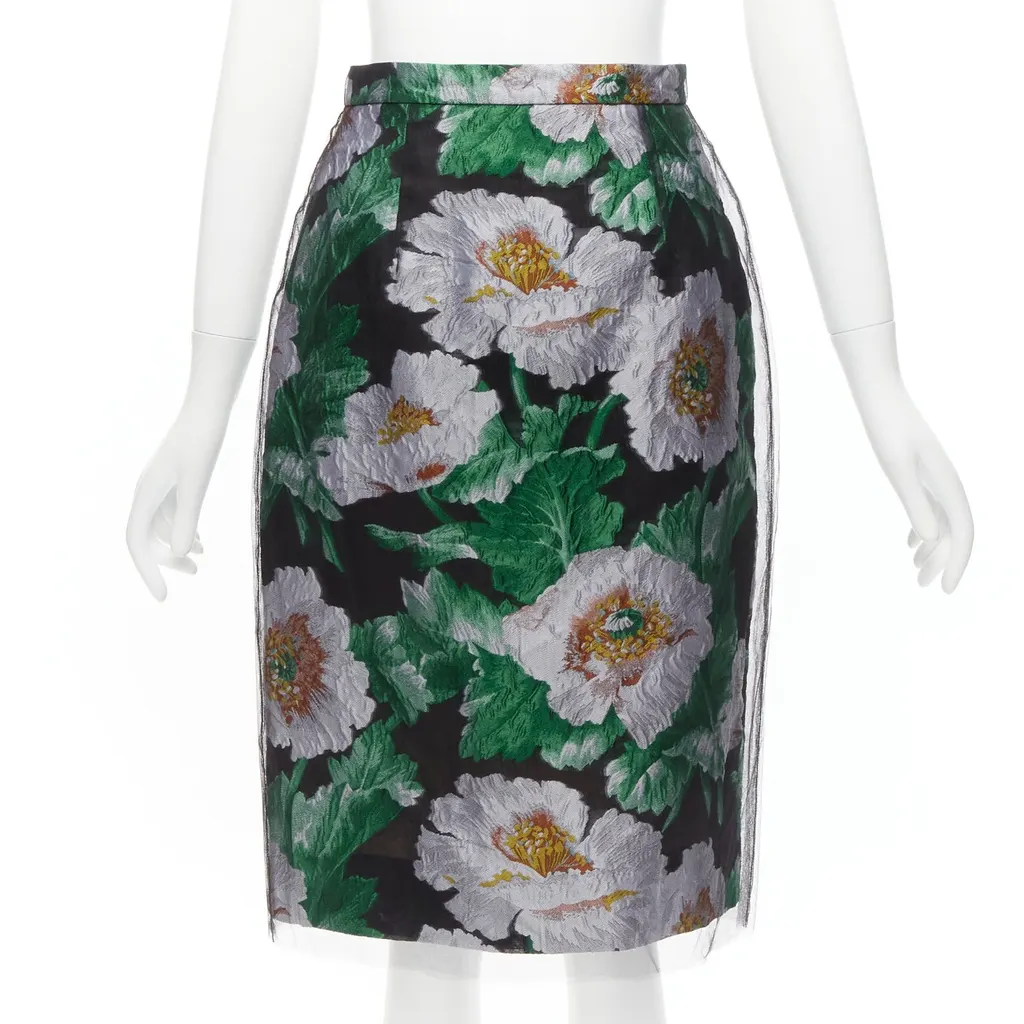 Oscar De La Renta Floral Jacquard Skirt Black Polyester Never worn - Front View