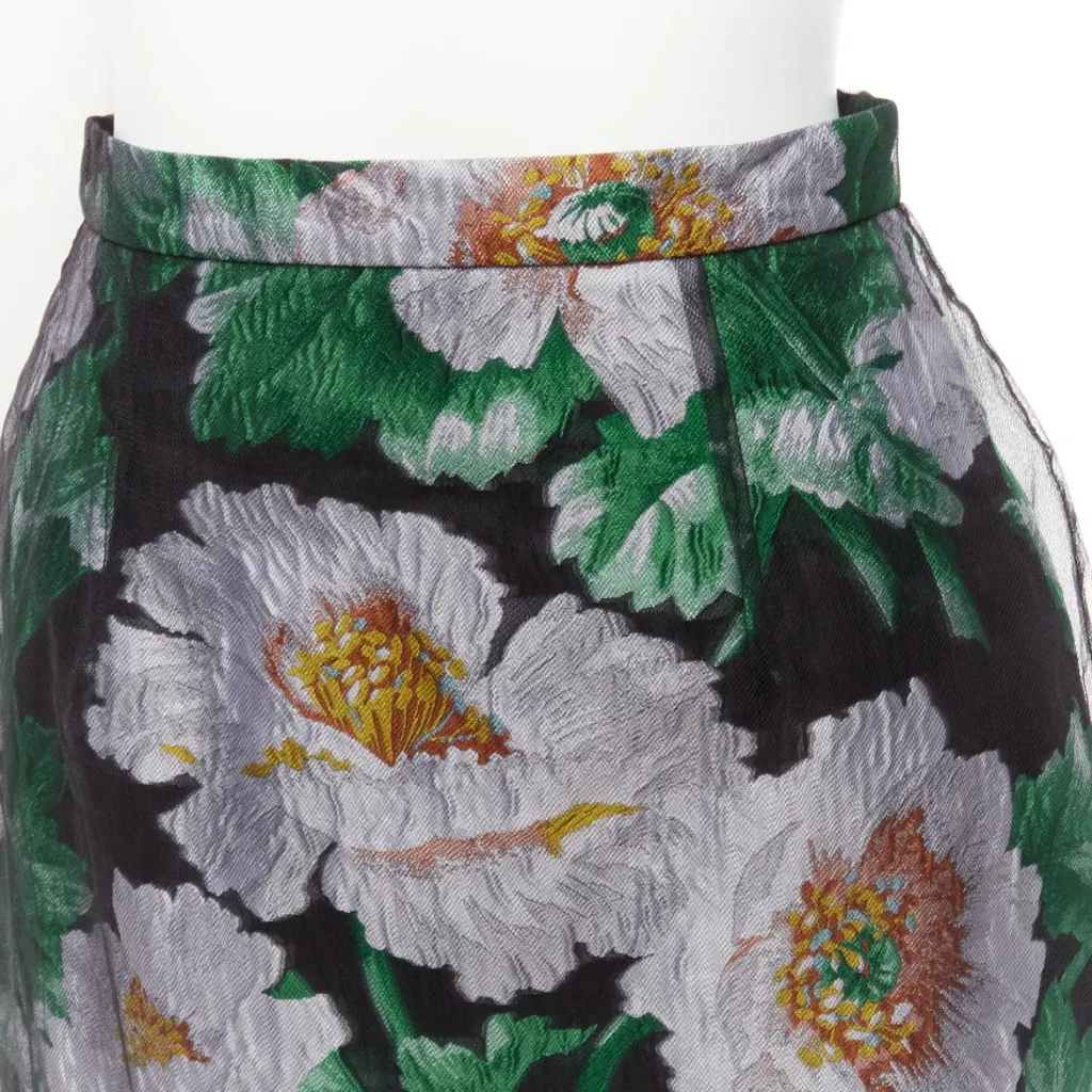 Oscar De La Renta Floral Jacquard Skirt Black Polyester Never worn - Back View