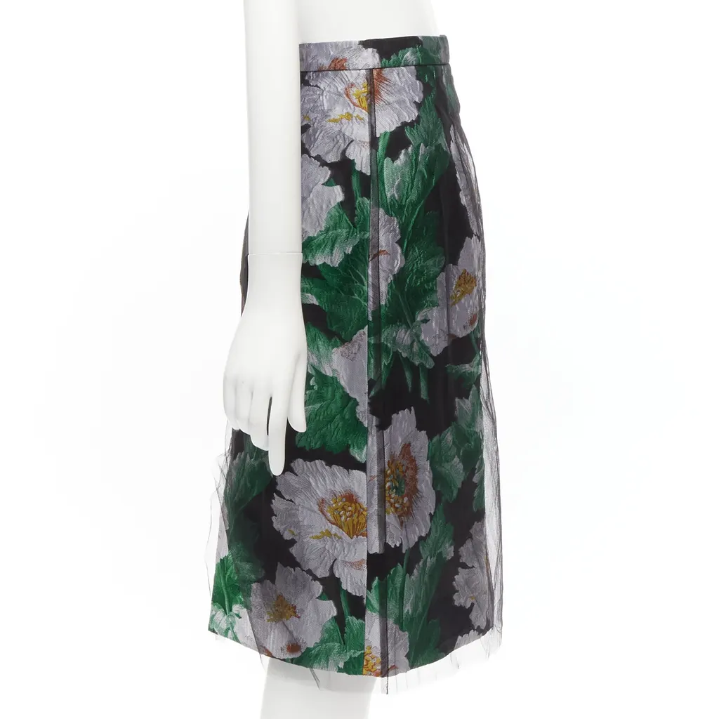 Oscar De La Renta Floral Jacquard Skirt Black Polyester Never worn - Model View