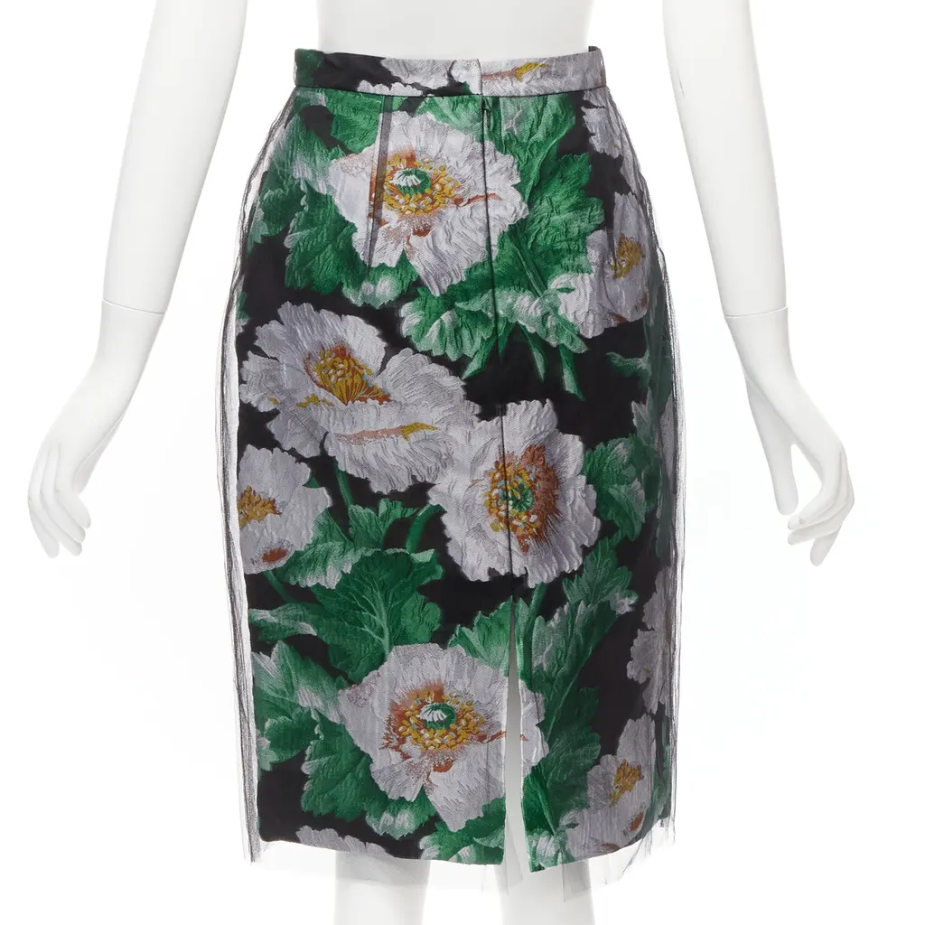 Oscar De La Renta Floral Jacquard Skirt Black Polyester Never worn - Box View