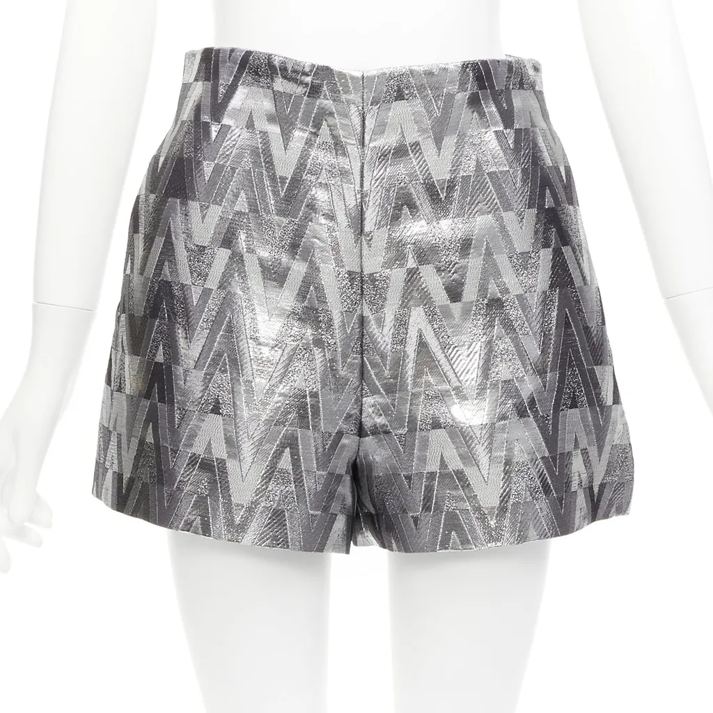 Valentino Optical Jacquard Shorts Silver Viscose Never worn - Front View