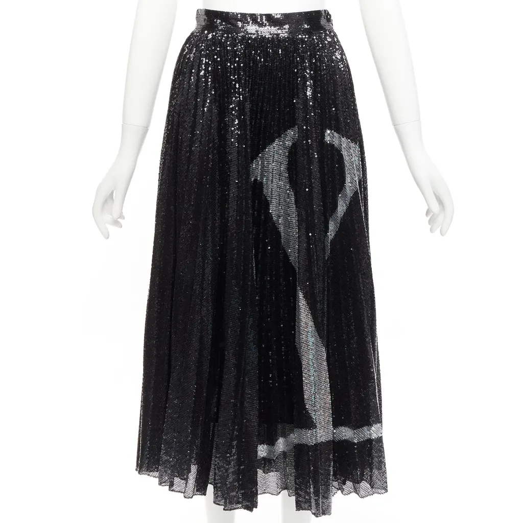 Valentino Sequins Plisse Skirt Black Polyester Never worn - Front View