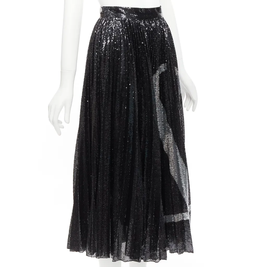 Valentino Sequins Plisse Skirt Black Polyester Never worn - Inside View