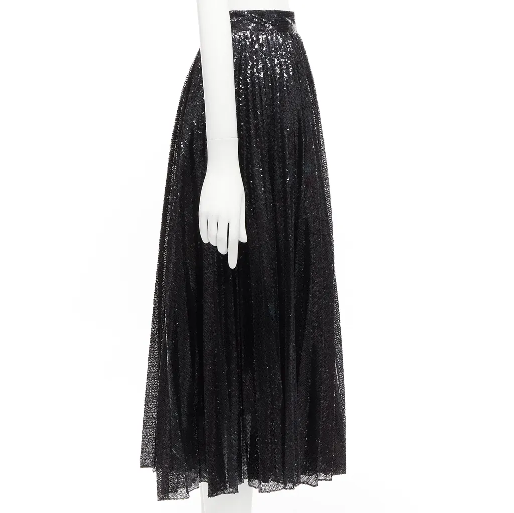 Valentino Sequins Plisse Skirt Black Polyester Never worn - Model View