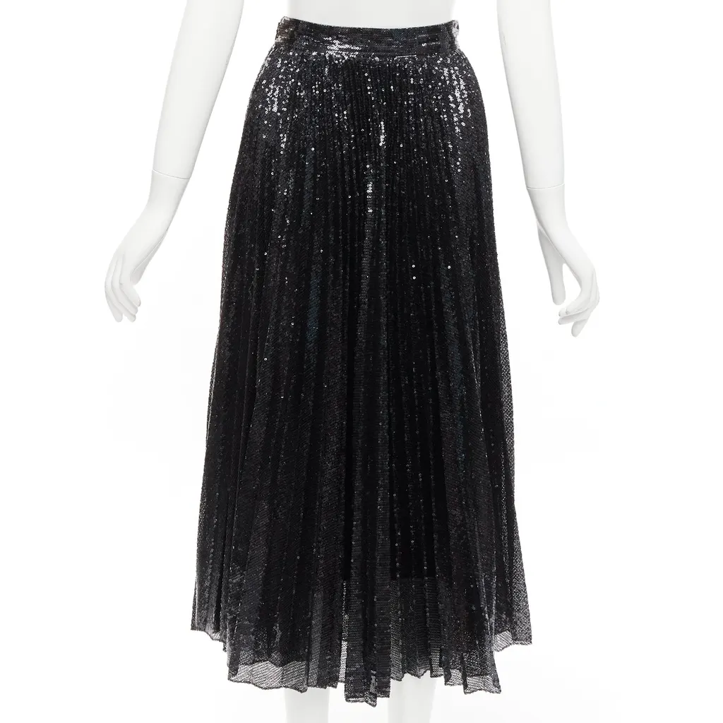 Valentino Sequins Plisse Skirt Black Polyester Never worn - Box View