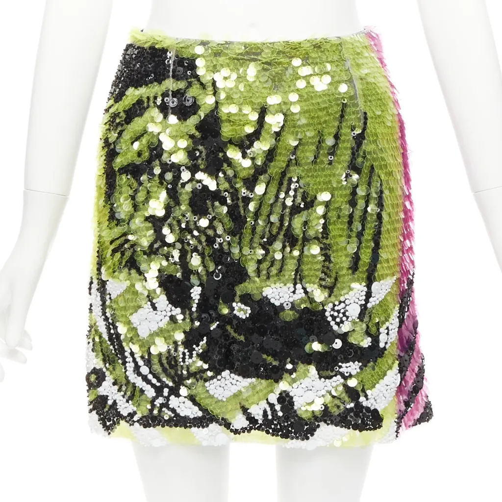 Dior Lion Embellished Skirt Green Polyamide Never worn - Front View