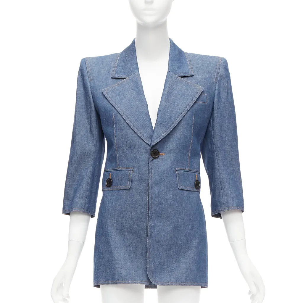 Saint Laurent Power Blazer Dress Blue Cotton Never worn, with tag - Front View
