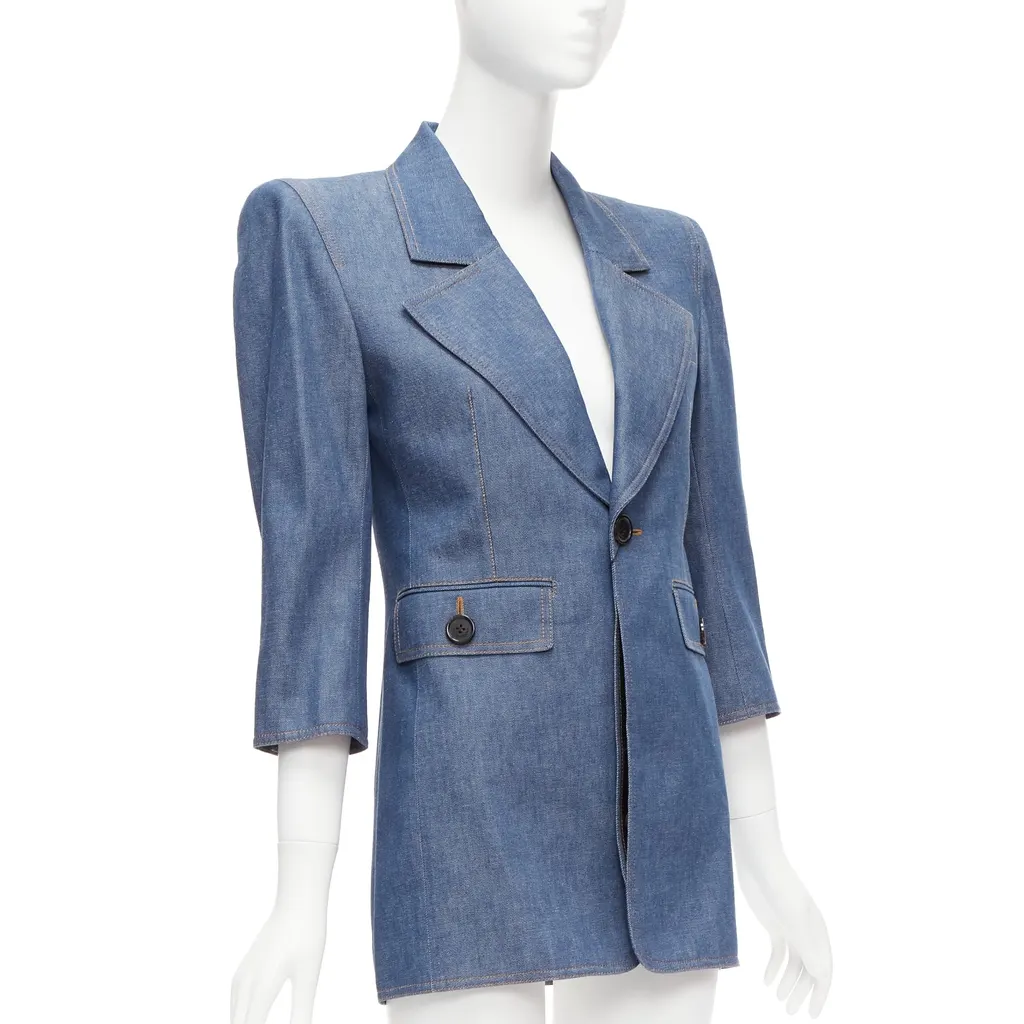 Saint Laurent Power Blazer Dress Blue Cotton Never worn, with tag - Inside View