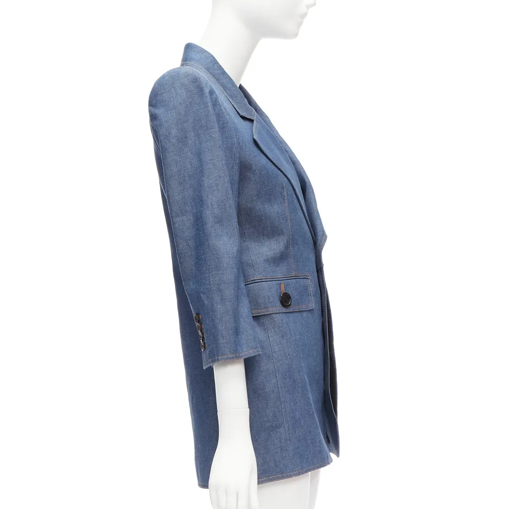 Saint Laurent Power Blazer Dress Blue Cotton Never worn, with tag - Model View