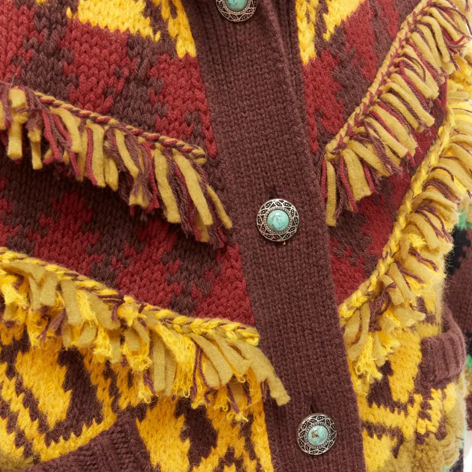 Etro Fringe Jacquard Cardigan MultiColor Wool Never worn - Back View
