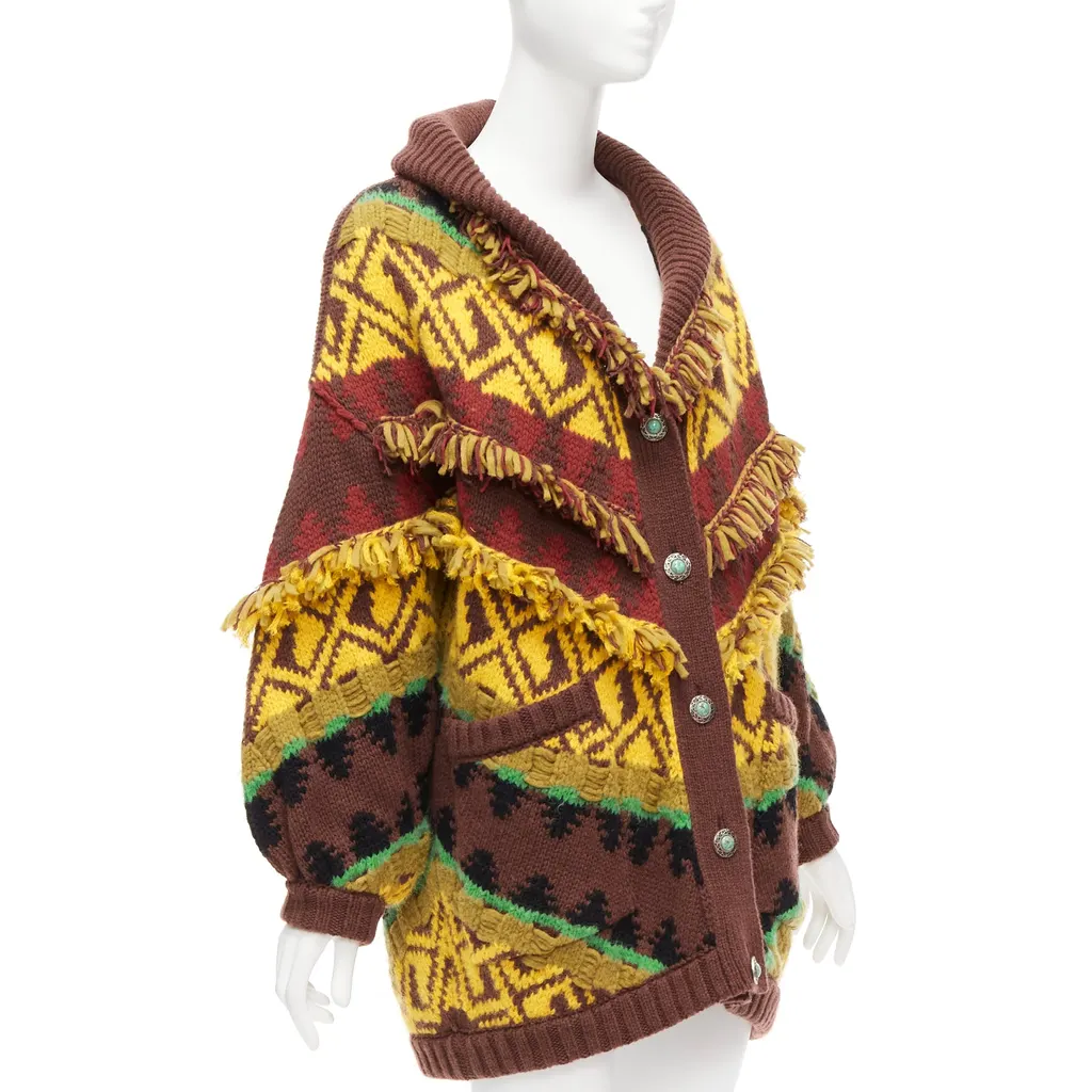 Etro Fringe Jacquard Cardigan MultiColor Wool Never worn - Inside View