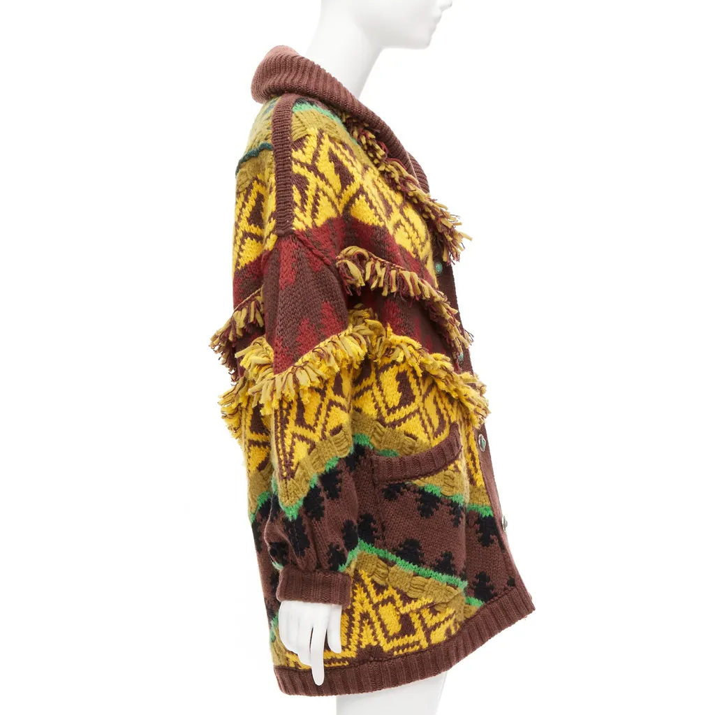 Etro Fringe Jacquard Cardigan MultiColor Wool Never worn - Model View