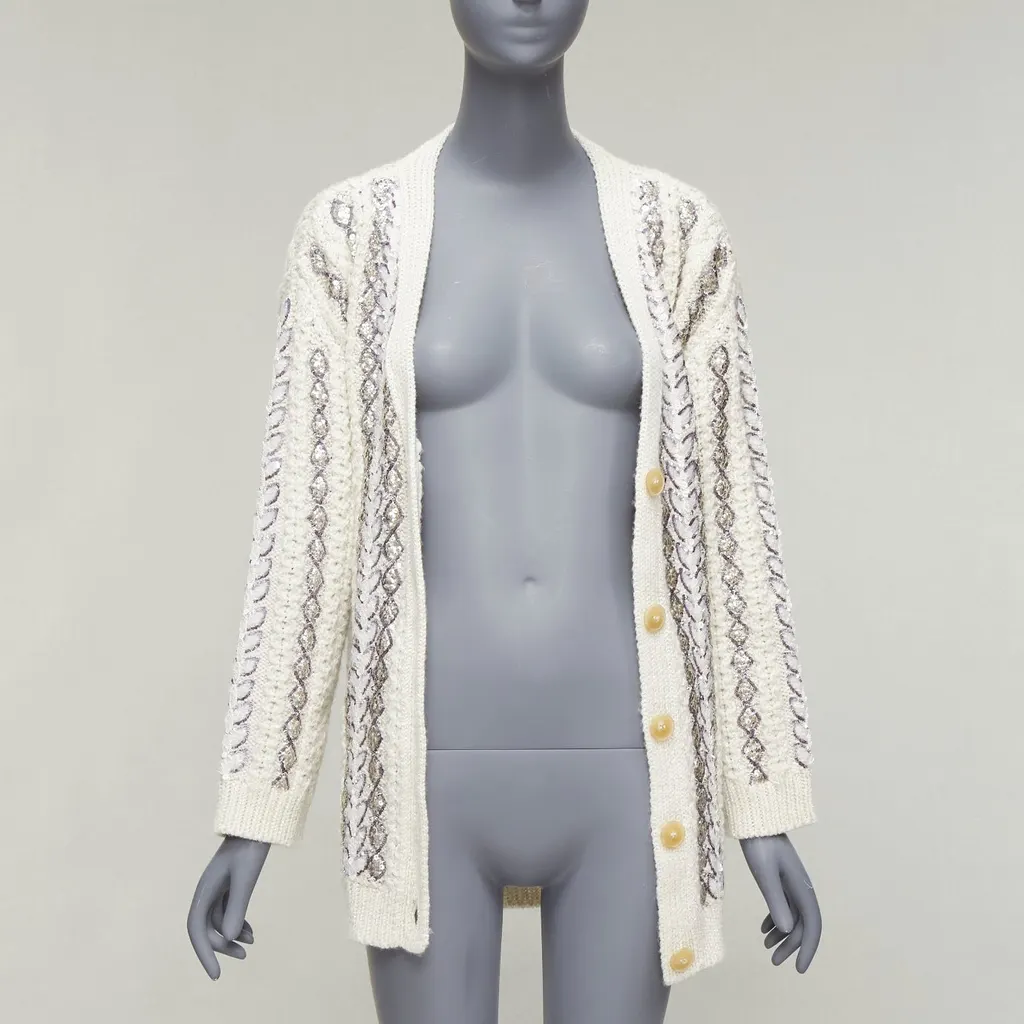 Valentino Sequin Logo Cardigan Beige Wool Never worn - Inside View