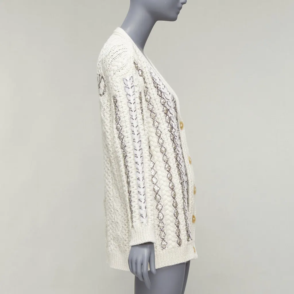 Valentino Sequin Logo Cardigan Beige Wool Never worn - Box View