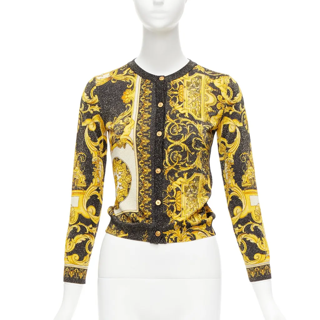 Versace Barocco Medusa Cardigan Gold Viscose Never worn - Front View