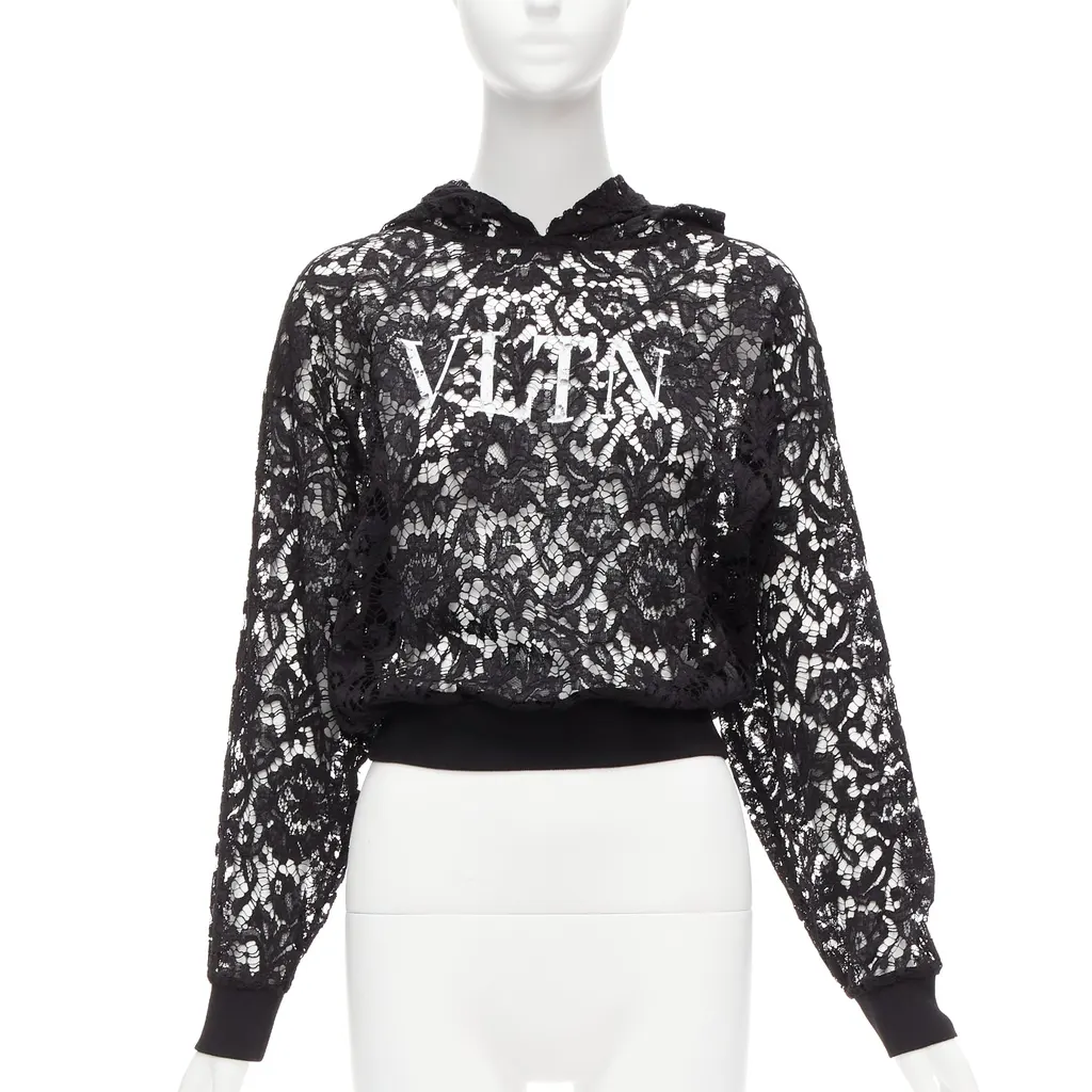 Valentino Floral Lace Hoodie Black Viscose Never worn - Front View